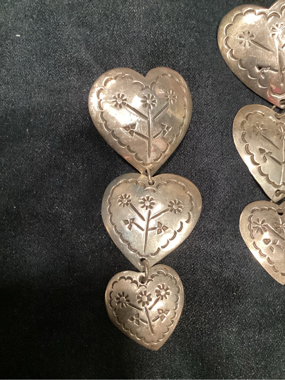 VTG 925 TAXCO Sterling Silver Graduated Triple Heart Earrings W T/Stamp - Picture 2 of 12